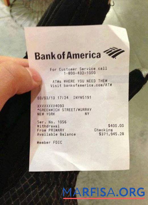 Downloadable USA Bank of America payment slip real example